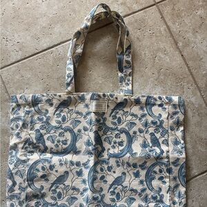 Sezane Blue and Cream Floral Tote Bag